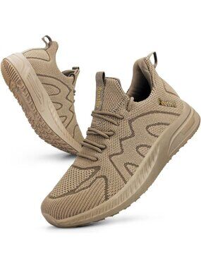 Women's Khaki Mesh Lightweight Slip on Sneakers for Travel Work Athletic Shoes